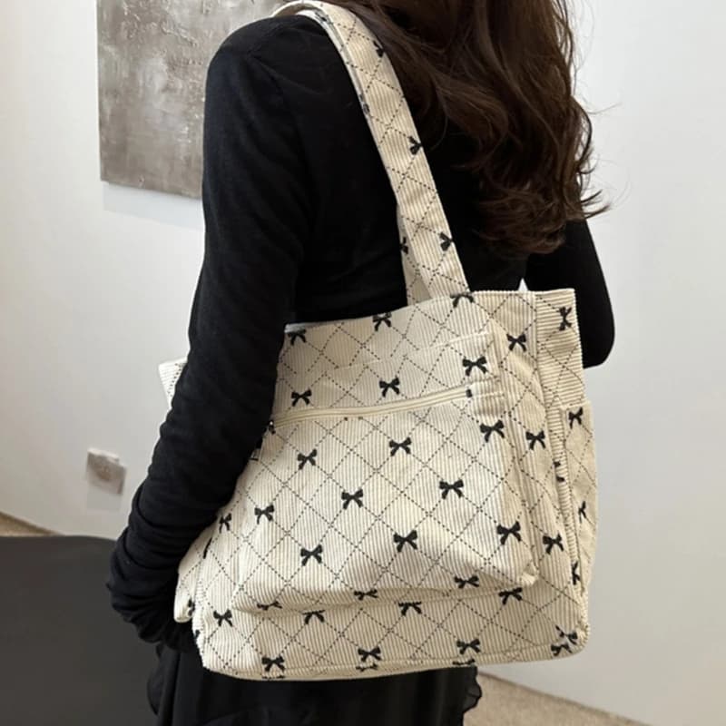 Fashionable Corduroy Top Handle Bag Large Capacity Single Shoulder Bags Casual Handbag with Spacious Interior for Women