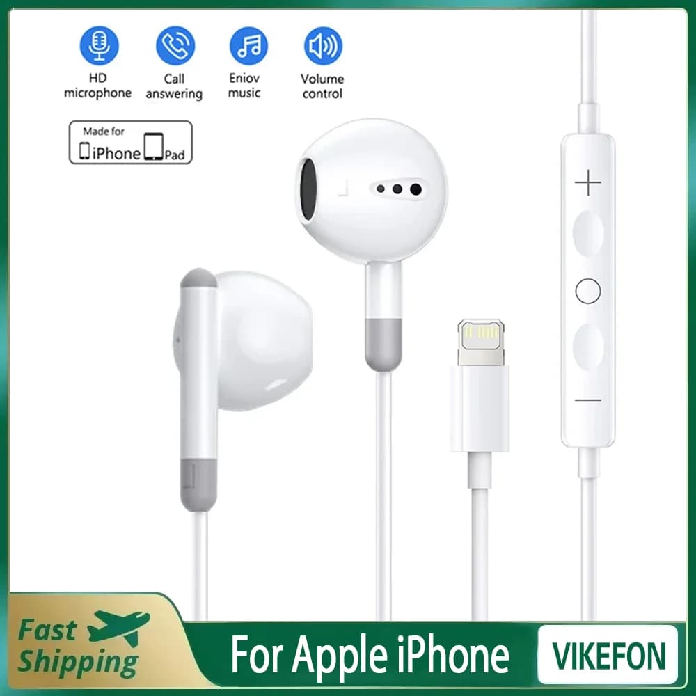 For Apple iPhone 14 Lighting Earphones 13 12 11 Pro Max XR XS X SE 7 8 6 Plus Bluetooth In Ear Wired Earbuds Phone Accessories