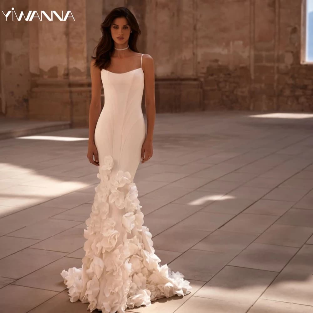 Exquisite Hand-made 3D Flower Wedding Dress Graceful Strapless Bride Robe Sexy Mermaid Bridal Gown Customized Robe De Mariée