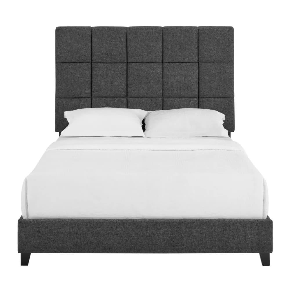 Bridgevine Home Queen Size Grey Squares Upholstered Platform Bed