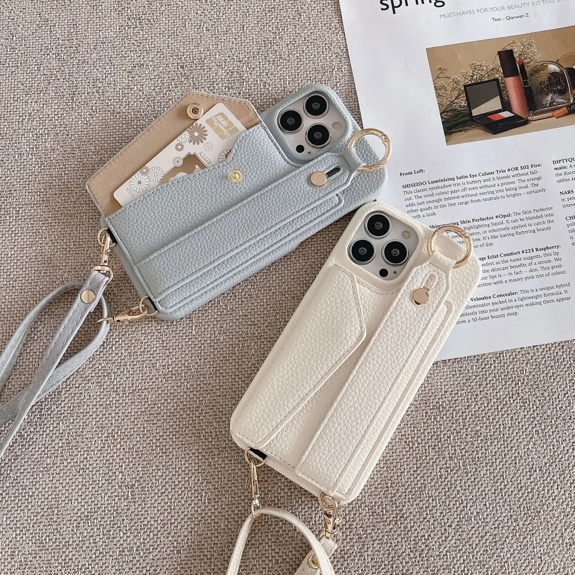 Crossbody Wrist Strap Wallet Leather Cover For iPhone 16 15 14 13 12 11 Pro Max Phone Case With Card Slot Holder Ring Lanyard