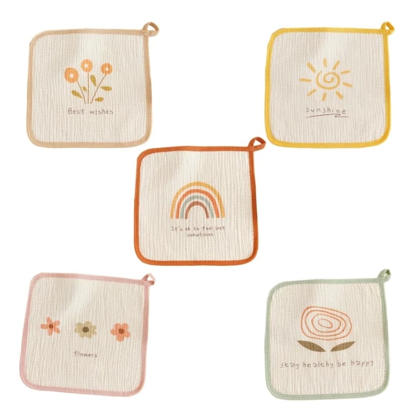 Children Crepe Towel Absorbent & Breathable Baby Washcloth Lovely Pattern Towel