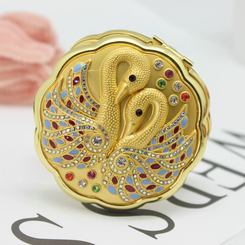 SHINNYGIFTS Wedding Favor Swan Round Compact Mirror Portable Mirror Gifts