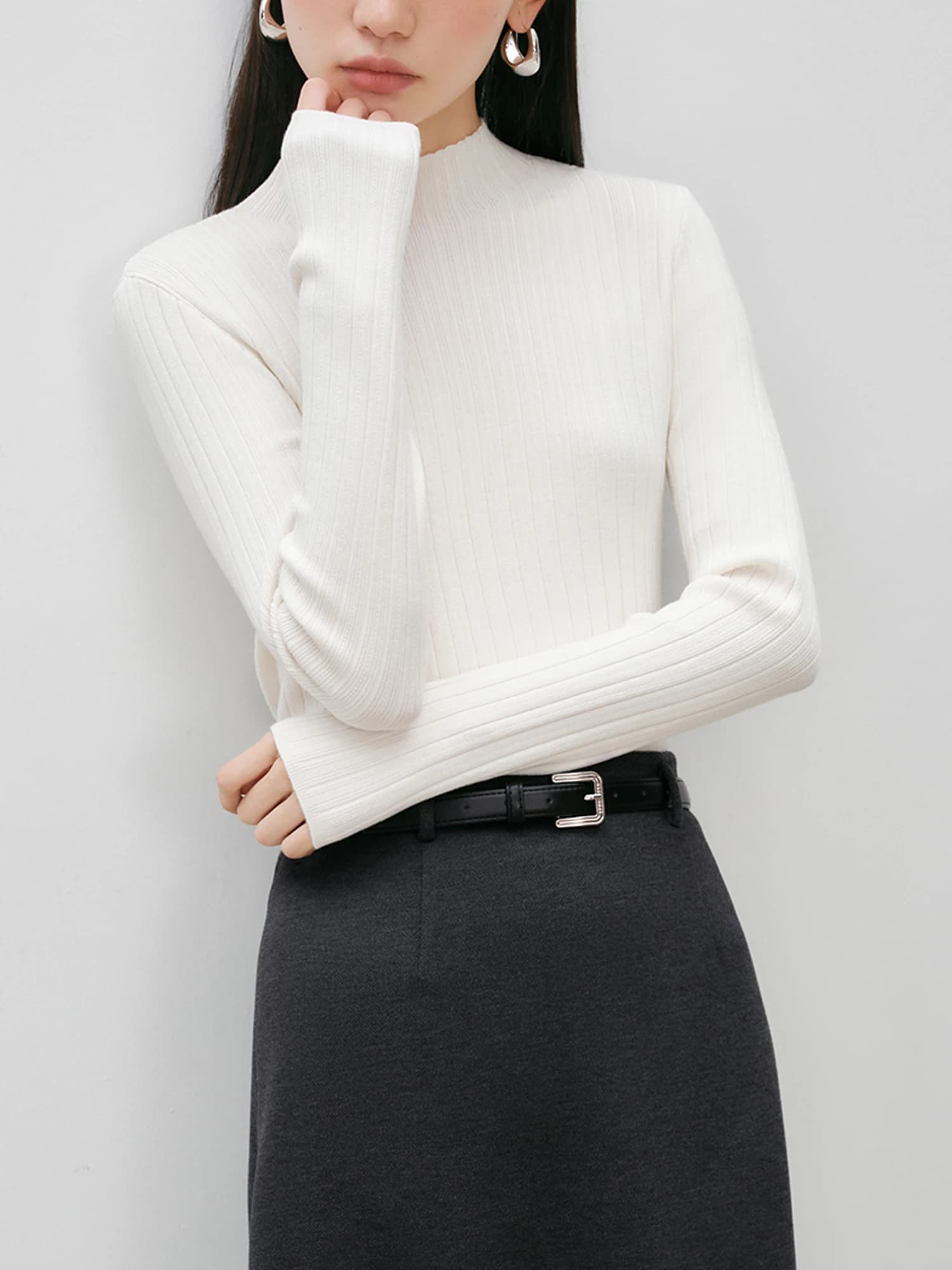 ZIQIAO 3.1% Wool Petite Size Half High Neck Collar Knit Sweater For Women 2024 Fall Winter New Design Casual Pullover 24ZQ94091