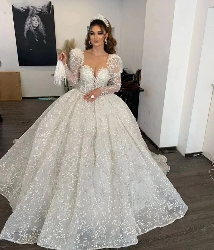Flavinke Customized Long Sleeve Wedding Dresses Florals Lace Appliques  Women Bridal Gowns Robe De Mariage Vestidos De Novia
