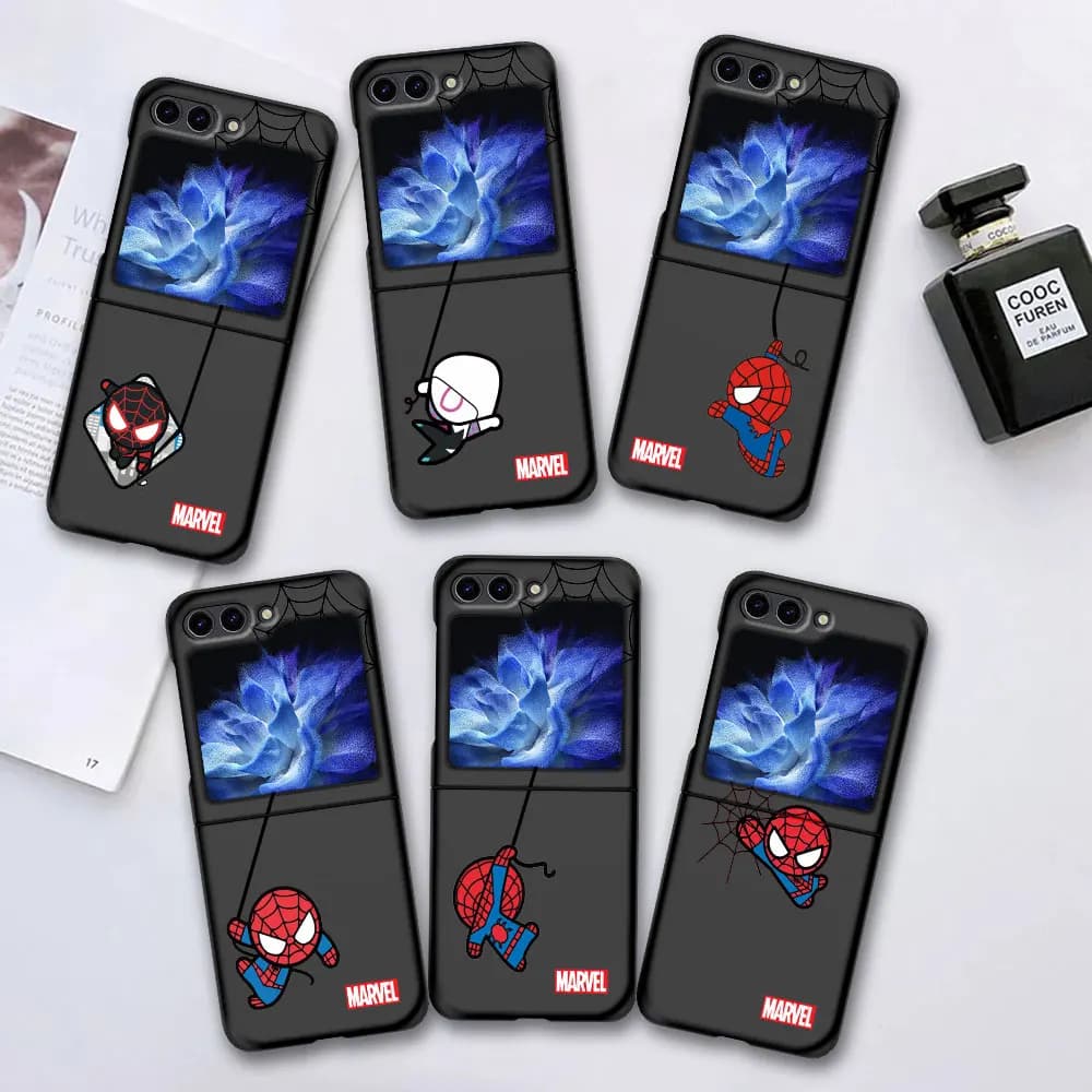 Cell Phone Case for Samsung Galaxy Z Flip6 Flip5 Black Hard Cover Z Flip 5 6 PC Coque Zflip6 Zflip5 Fundas Super Cute Spiderman