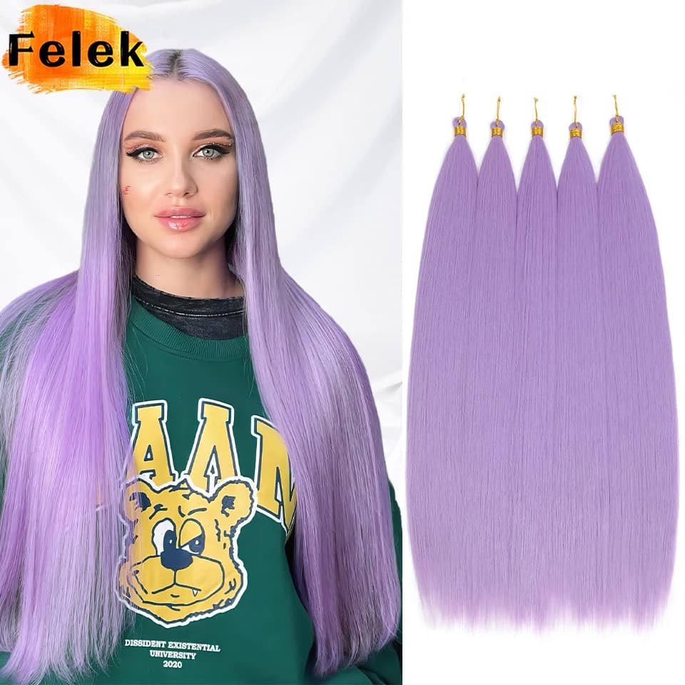Synthetic Bone Straight Crochet Hair Extensions 30 Inch Hook Braids Ariel Straight Hair Weaving 1-3Pcs Purple Fake Hair Bundles