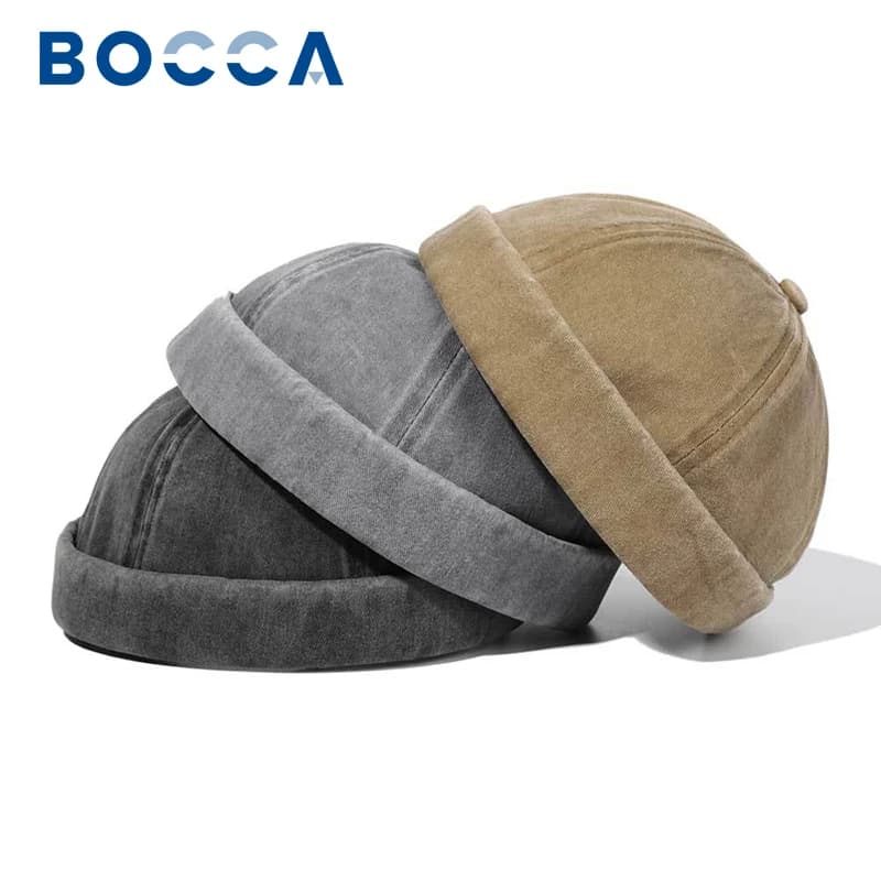 Bocca Washed Docker Beanie Brimless Cap Hat Without Visor Solid Color Retro Vintage Street Style Spring Autumn Outdoor Gorras