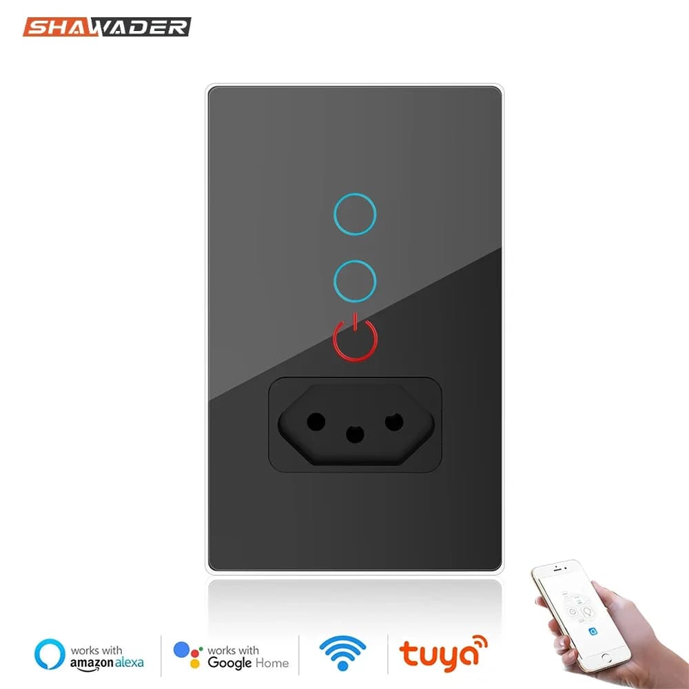 Wifi Smart Tuya Brazil Paralela Light Switch Wall Socket Brazilian Plug Brasil Outlet Glass Panel Intelligent Alexa Google Home