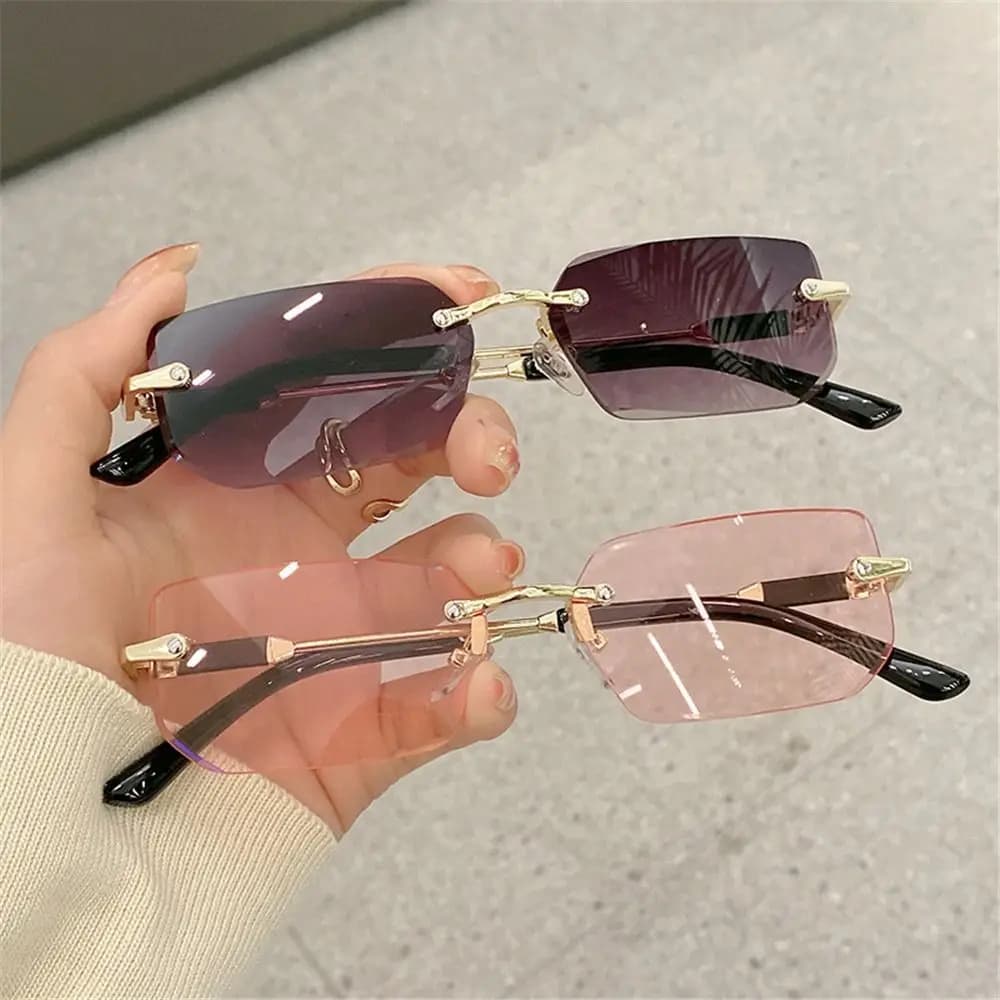 Retro Rimless Sunglasses for Women Men Trendy Frameless Rectangle Sun Glasses Retro Shades Fashion Summer Travel UV400 Eyewear