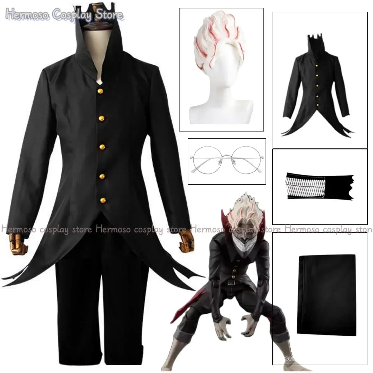 Dandadan Okarun Ken Takakura Cosplay Costume Wig Turbo Granny Powers Black Collar Uniform Curly Short Hair Halloween Party Suit