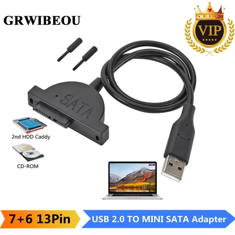 USB 2.0 to Mini Sata II 7+6 13Pin Adapter for Laptop CD/DVD ROM Slimline Drive Converter Cable Screws steady style USB 2.0 SATA