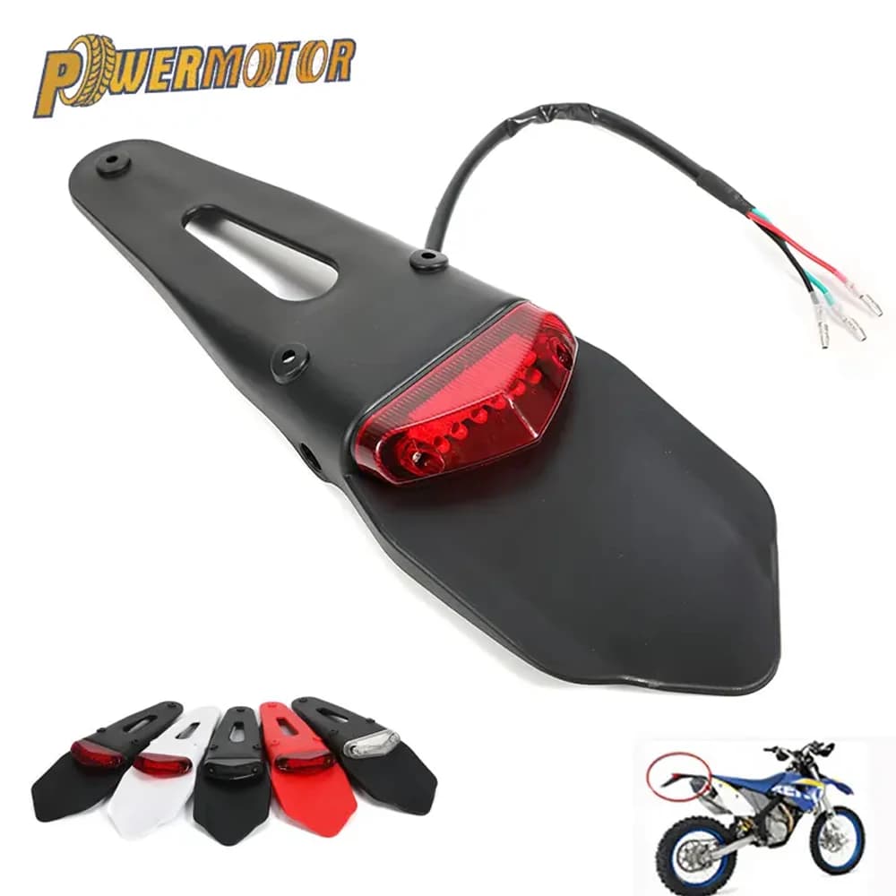 Motorcycle Rear Fender Tail Light Dirt Bike 12V LED Taillight Brake Stop License Plate Lamp For Trail Supermoto Motocross Enduro