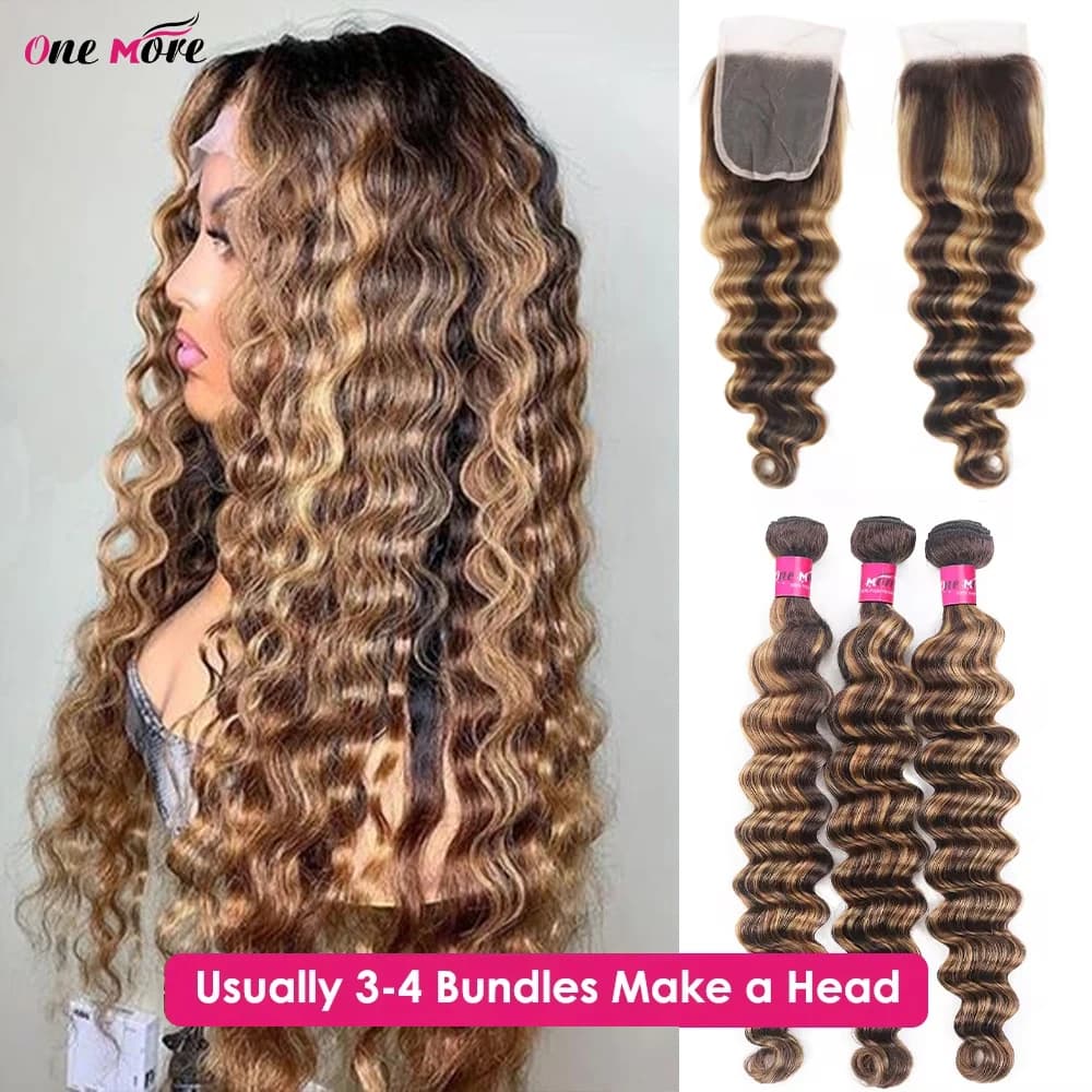 Highlight 4/27 Loose Deep Wave Human Hair Bundles With Closure Deep Wave Hair Extensions Brazilian Hair Bundles 100% Human Hair