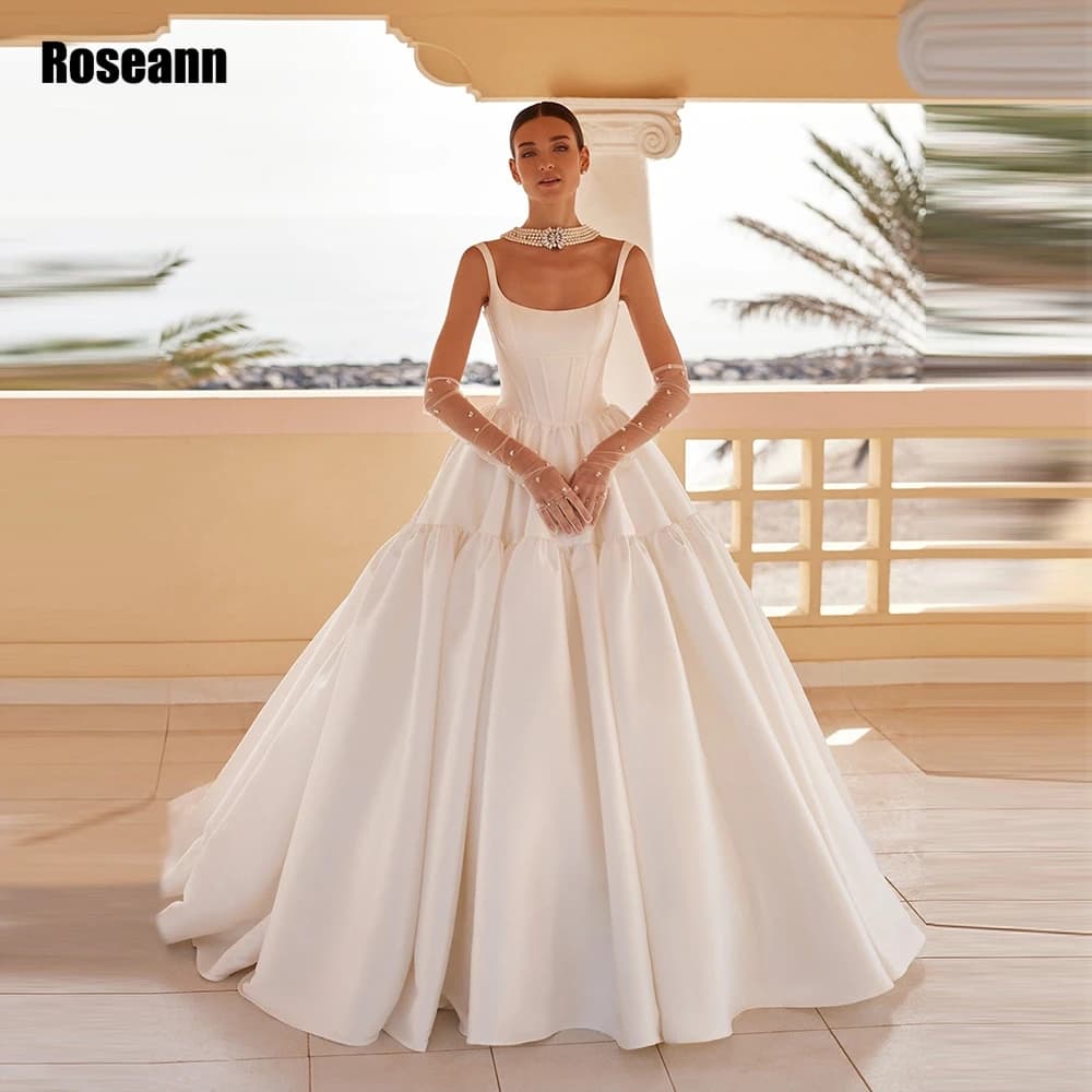 Customized Sweetheart Wedding Dresses For Princess Square Collar Spaghetti Straps Bridal Gowns Zipper Back A Line robe de mariée