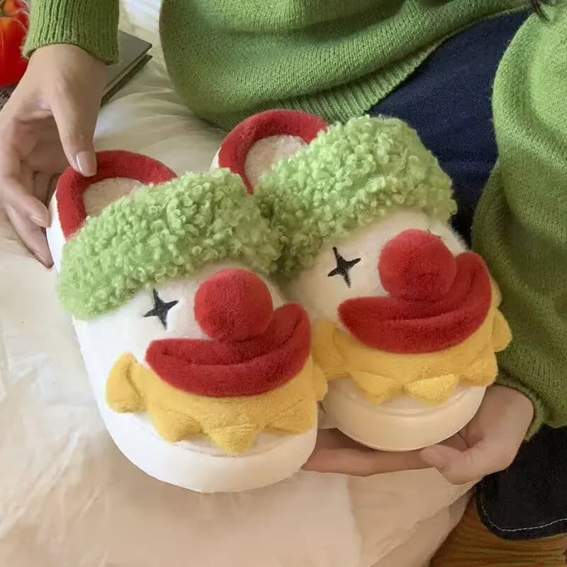 2024 Winter Cotton Slippers Female Creative Funny Clown Non-slip Home Personality Comfortable Warm Couple Slippers