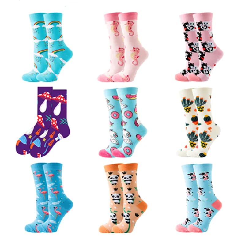Women Designer Fashion Funny Creative  Middle Tube Cotton Woman Colorful Cute Pattern Animal Plant Sports Sock Wonder Socks Gift