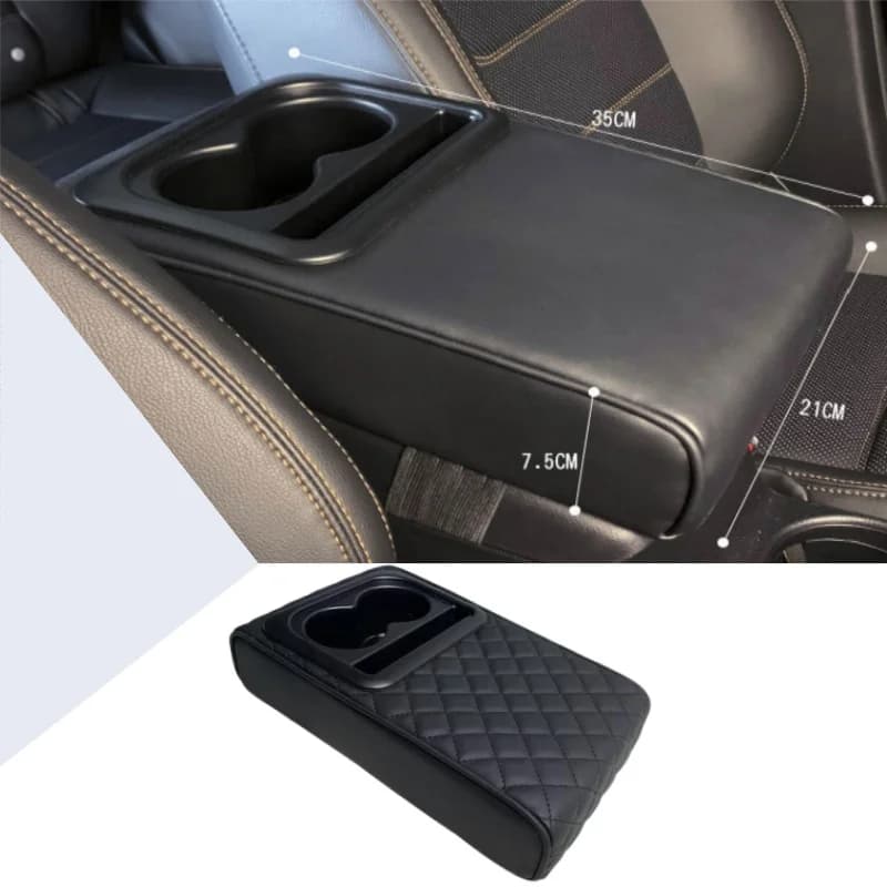 Car Armrest Cushion with 2 Cup Holders PU Leather Center Console Arm Rest Pad Portable Auto Pillow Heightening Cover Universal