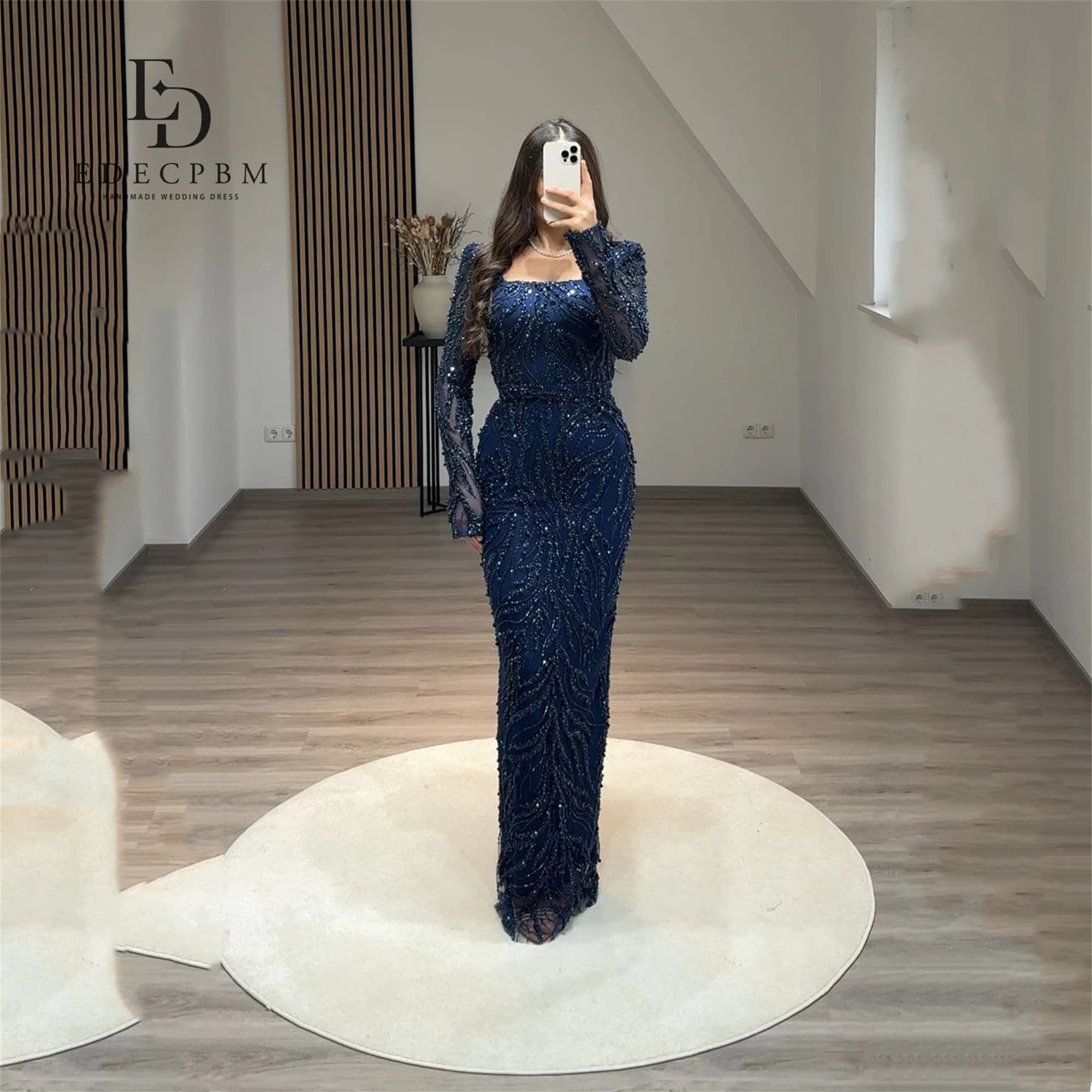 EDECPBM Elegant Luxury Evening Dresses 2025 Lace Bead Embroidery Navy Blue Customized Women's Luxury Evening Dress Brand Mermaid