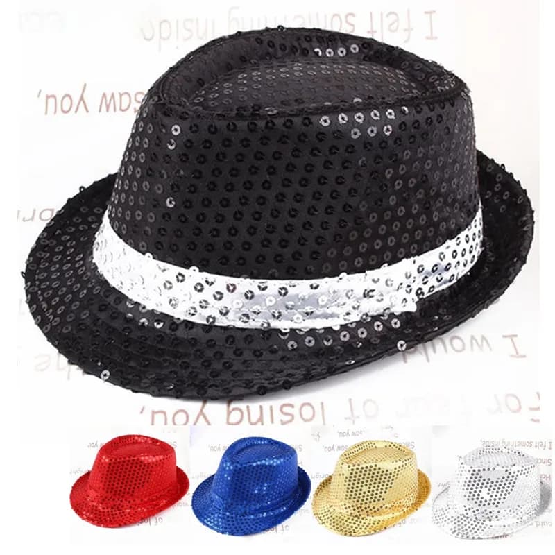Unisex Sequins Hat Stage Dance Show Party Hip Hop Jazz Glitter Cowboy Caps Performance Costume  Clown Magician Shiny Beading Hat