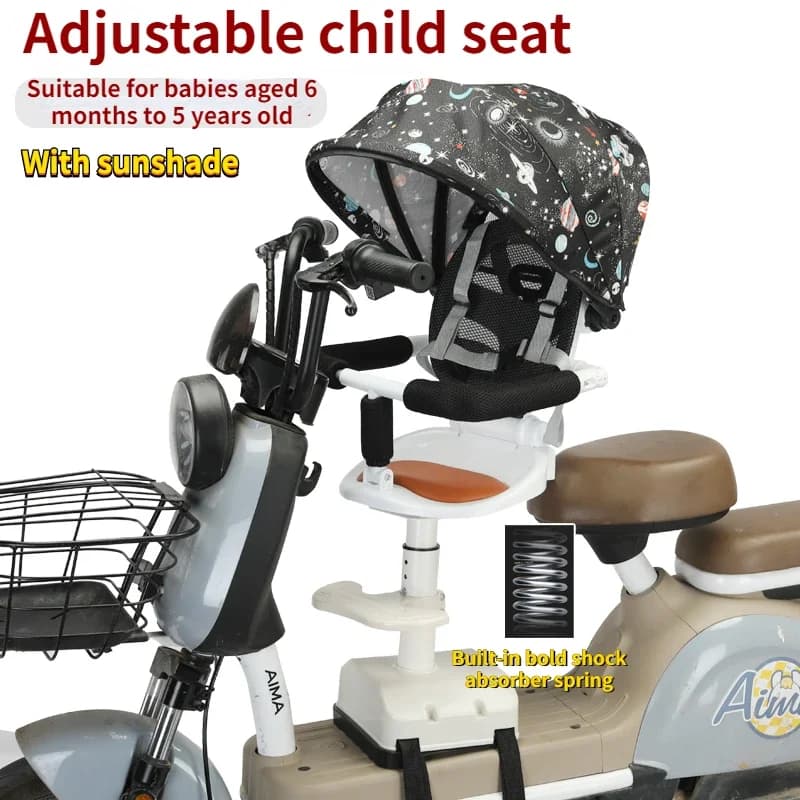 Motorcycle Child Seat Electric Vehicle Baby Front Seat with Awning Stable and Not Wobbly Motorcycle Universal Seat
