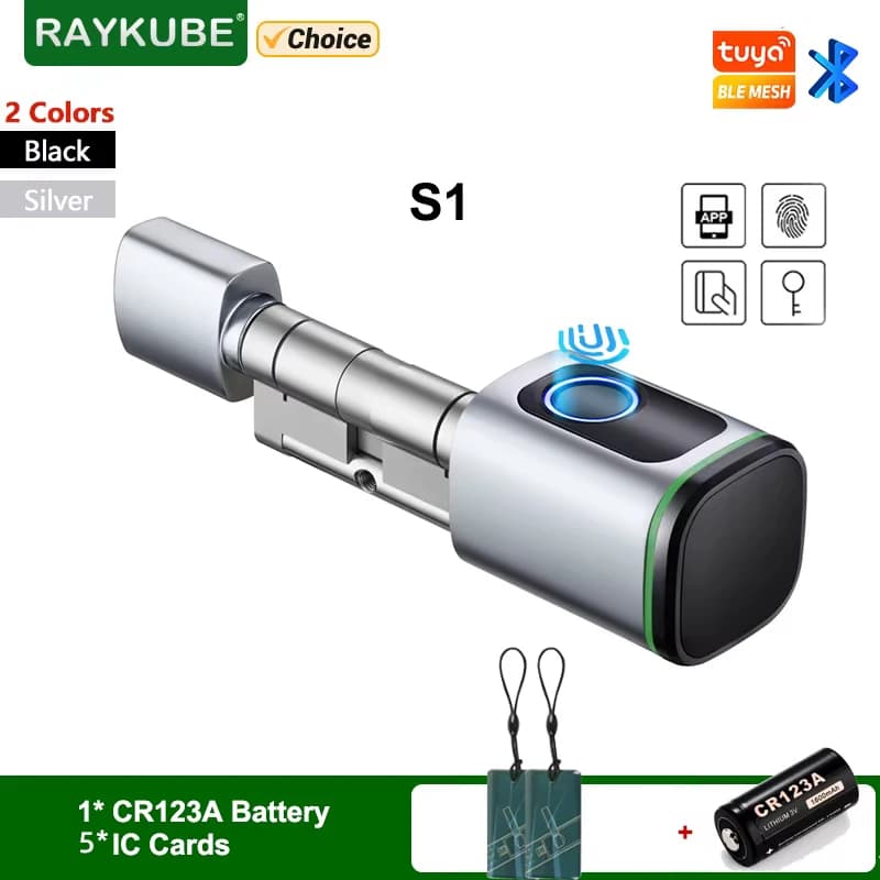 Smart Cylinder Lock With Tuya Bluetooth Fingerprint 13.56mhz IC Card Include CR123A Battery Easy Installation Replace S1