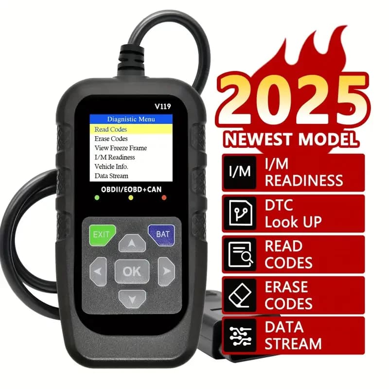 V119 OBD2 Scanner: Car Diagnostic Tool with Voltage Test & USB Power, Reads/Clears Codes for EOBD/CAN OBD2 Vehicles