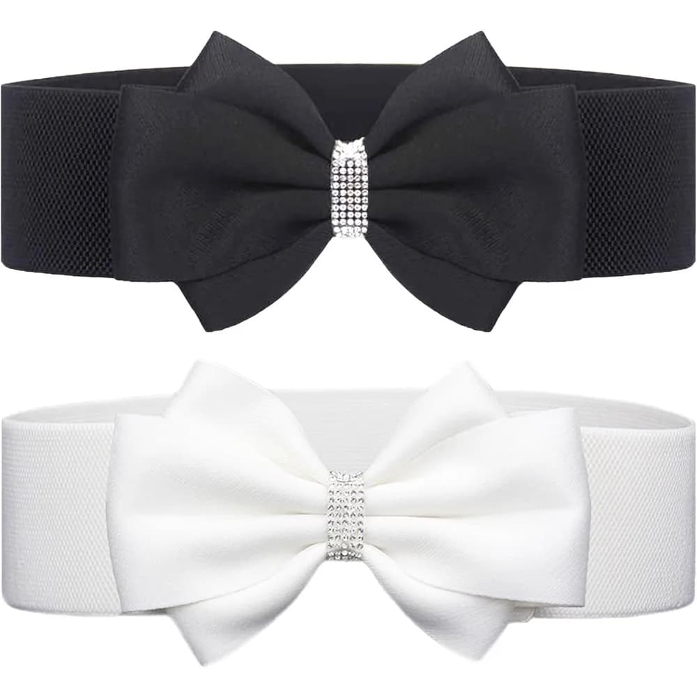 Women's Elastic Bow Belt Wide Rhinestone Stretch Belts Ladies Waist Accessories for Dress Jeans