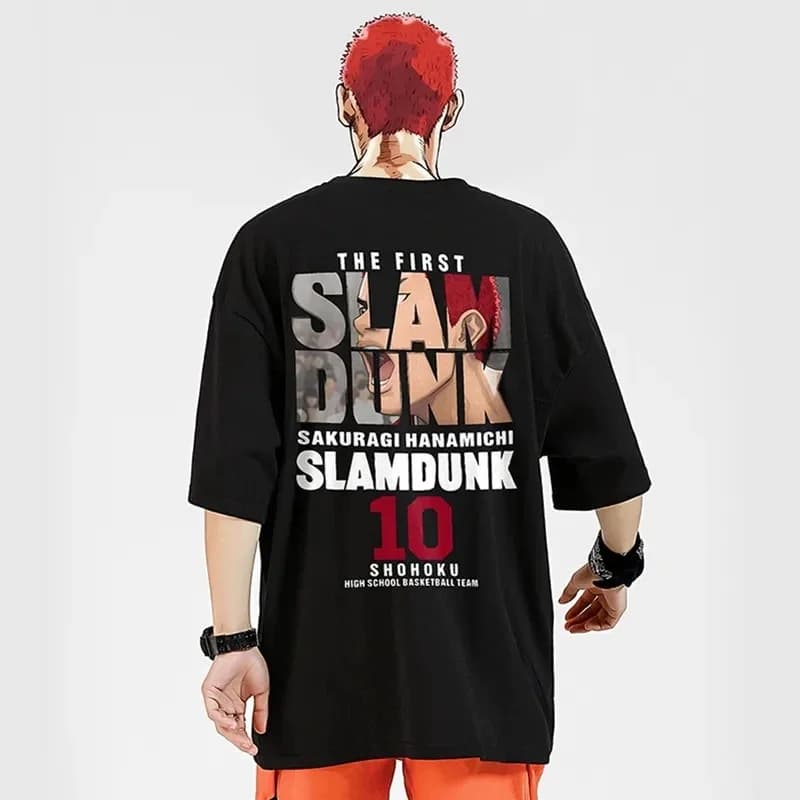 2025Anime Slam Dunk Print T-Shirt Men's Oversized Japanese Manganese Short Sleeve Fast Shipping Pure