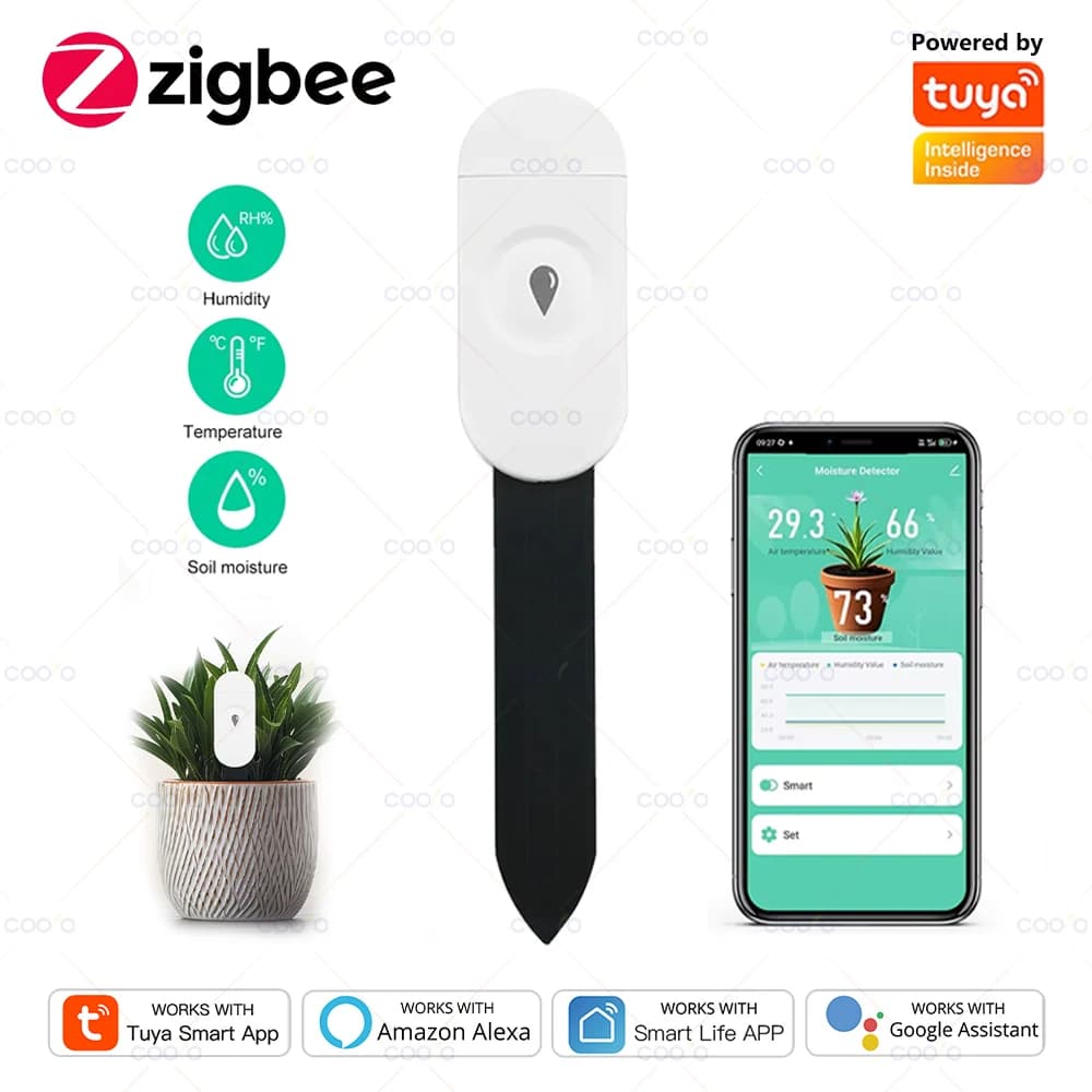 Tuya Smart ZigBee Soil Moisture Sensor Temperature and Humidity Meter Thermo Hygrometer Garden Automation Irrigation Detector