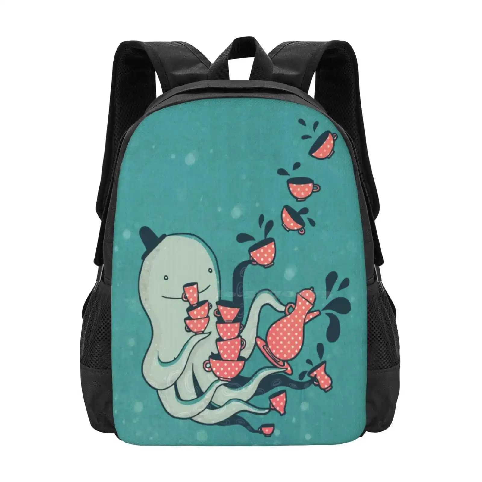 Tea And Tentacles Hot Sale Backpack Fashion Bags Octopus Sea Ocean Tea Party Teacup Tentacles Cute Children Happy Squid