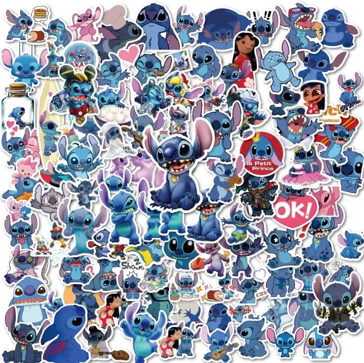 100PCS Cute Cartoon Lilo Stitch Stickers for Scrapbook Laptop Phone Luggage Skateboard Decals Sticker Kids Graffiti Toys Gift