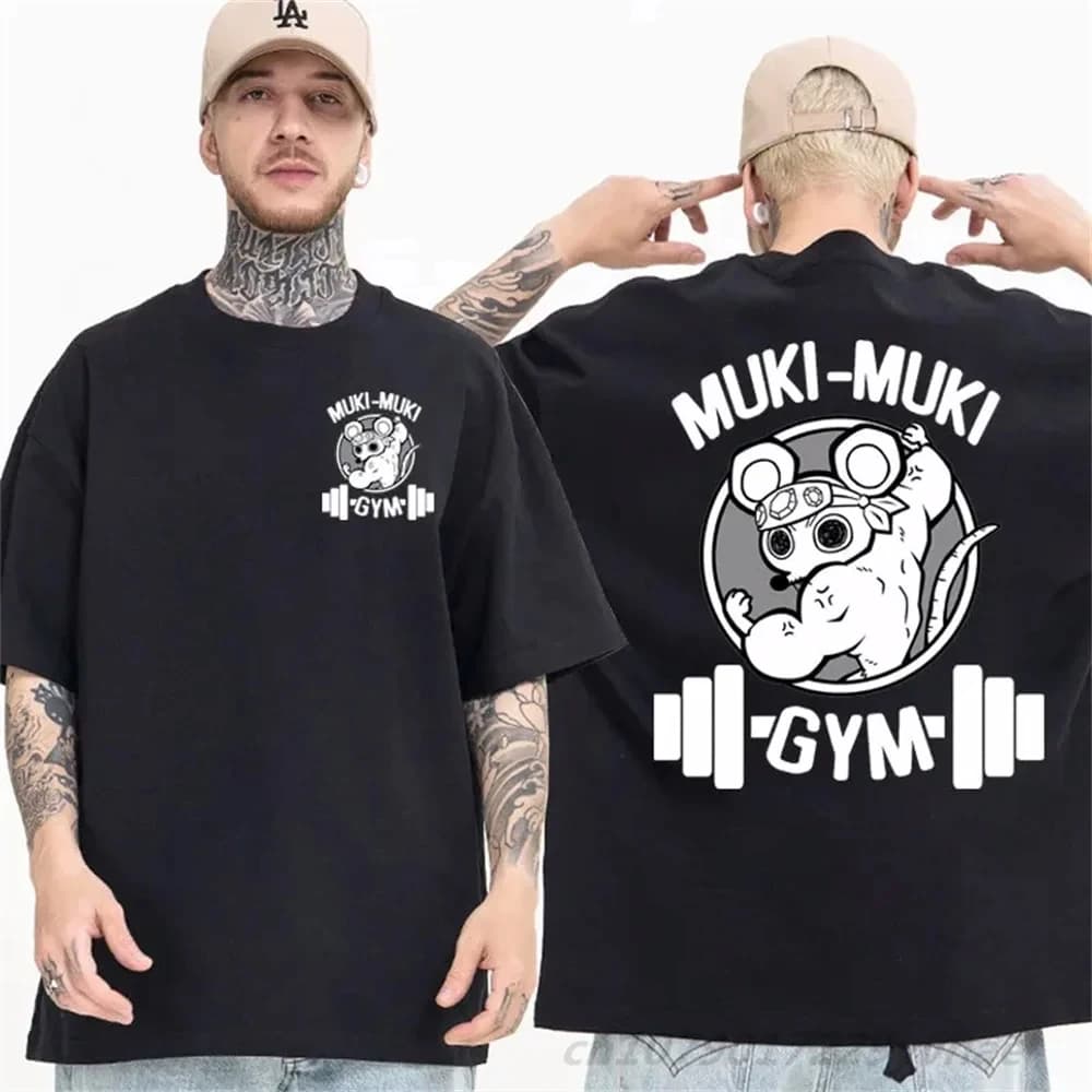 Demon Slayer Uzui Tengen Print T-shirt Men Summer Japanese Anime Funny Ninja Mice Muki Muki Gym T Shirt Muscular Mouse Clothing