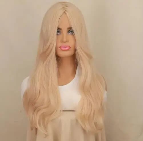 Long Wavy Mixed Blonde Cosplay Wigs for Women White Womans Synthetic Hairs with Bangs Straight Natural Party