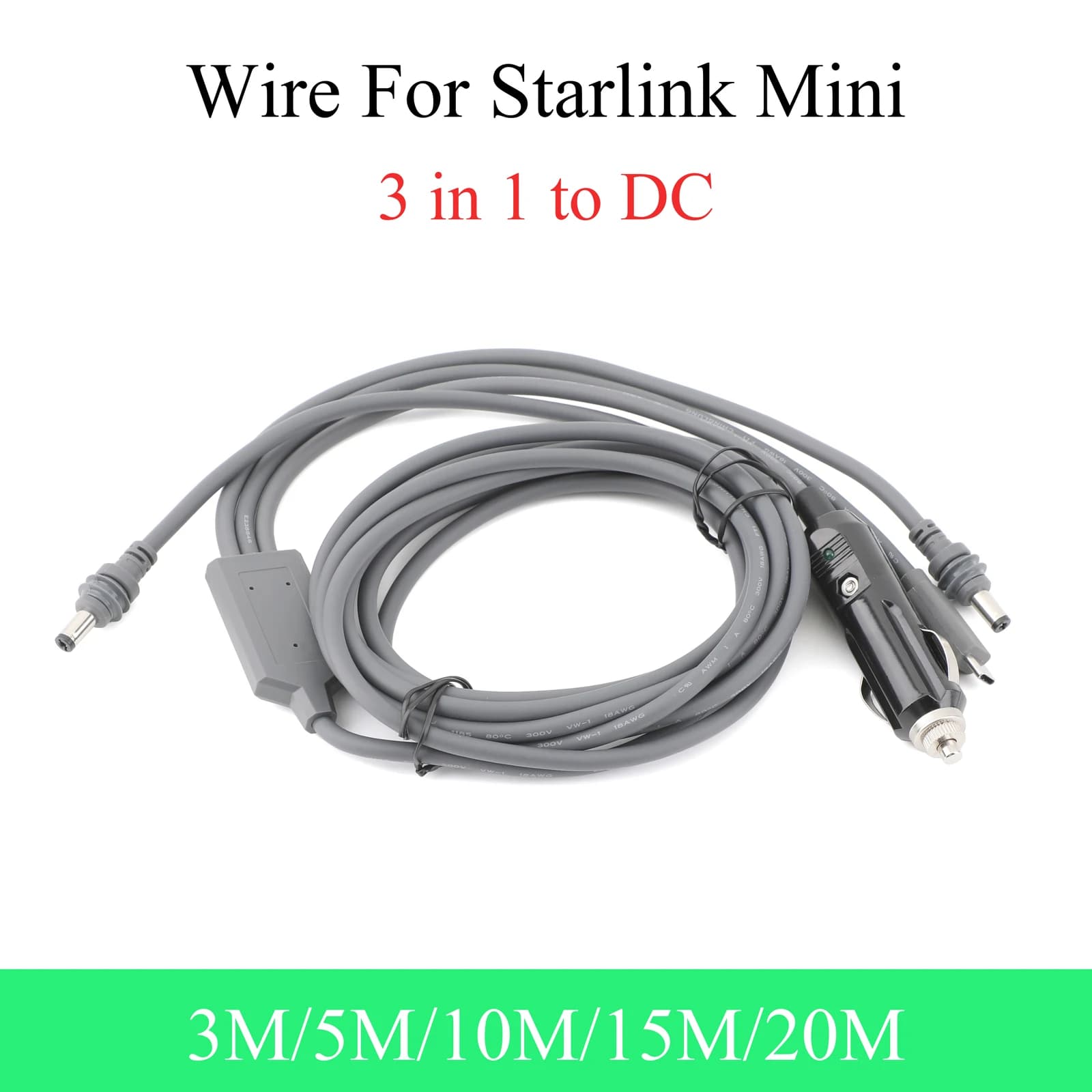 1PCS For Starlink Mini 3 in 1 Car Charger/Type-C/DC to Mini DC Power Cable for Starlink Mini