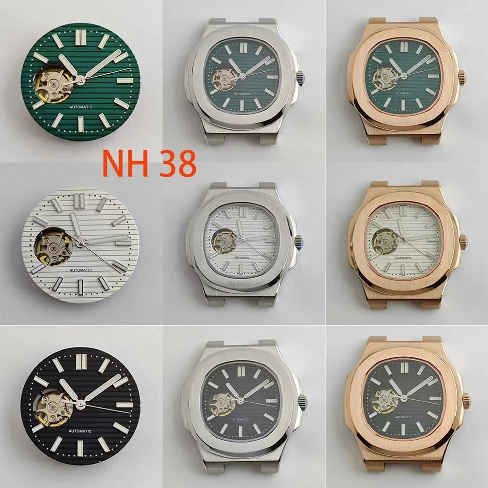 NH38 Case 41mm Men Watch Accessories Luminous Dial Stainless Steel Case for Nautilus NH35 NH36 Movement Clear Case Back