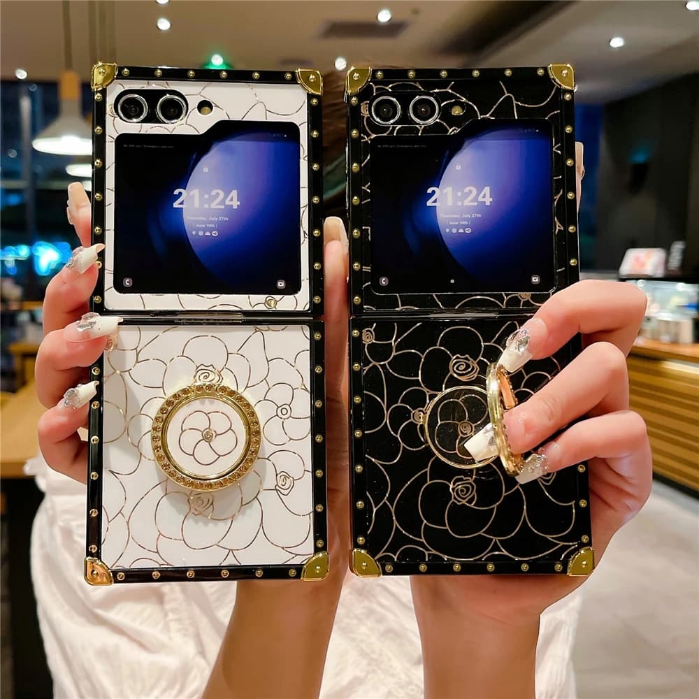 Luxury Glitter Flower Case For Samsung Galaxy Z Flip 5 Flip 4 Woman Leopard butterfly Lip Cover Case For Samsung Z Flip 6 Flip 3
