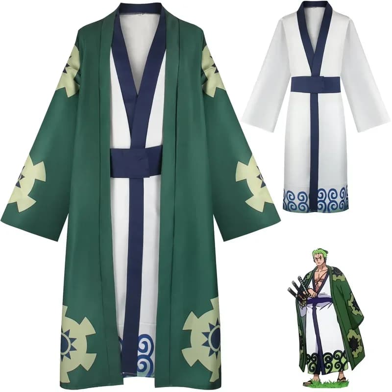 Anime Roronoa Zoro Cosplay Costume Wano Kuni Country Kimono Robe Full Suit Outfits Halloween Carnival Suit