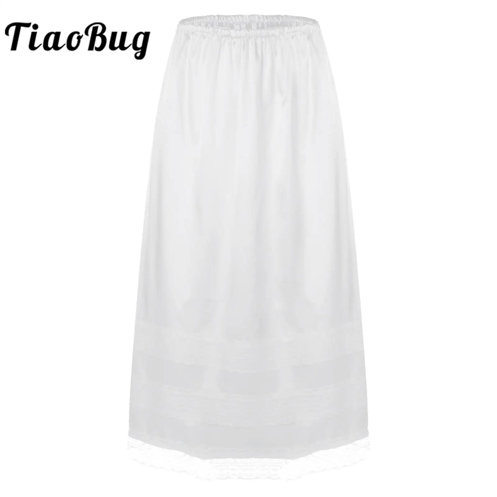 Womens Petticoat Half Slip Safety Long Underskirt Elastic Waist Lace Trim Single Layer Wedding Petticoats for Under Dresses