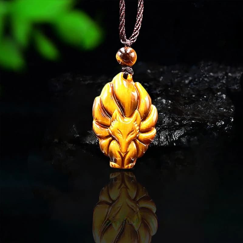 Tiger Eye Nine Tailed Fox Pendant Necklace Gifts Jewelry Jade Chinese Charm Fashion Jadeite Carved Gemstone Natural Amulet