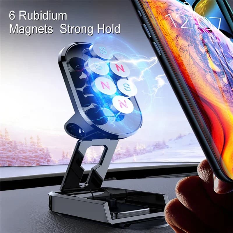 Universal Auto Magnetic Mobile Phone Holder Car Metal Creative Auto Folding Height 360°Adjustable Positioning Rotating Bracket