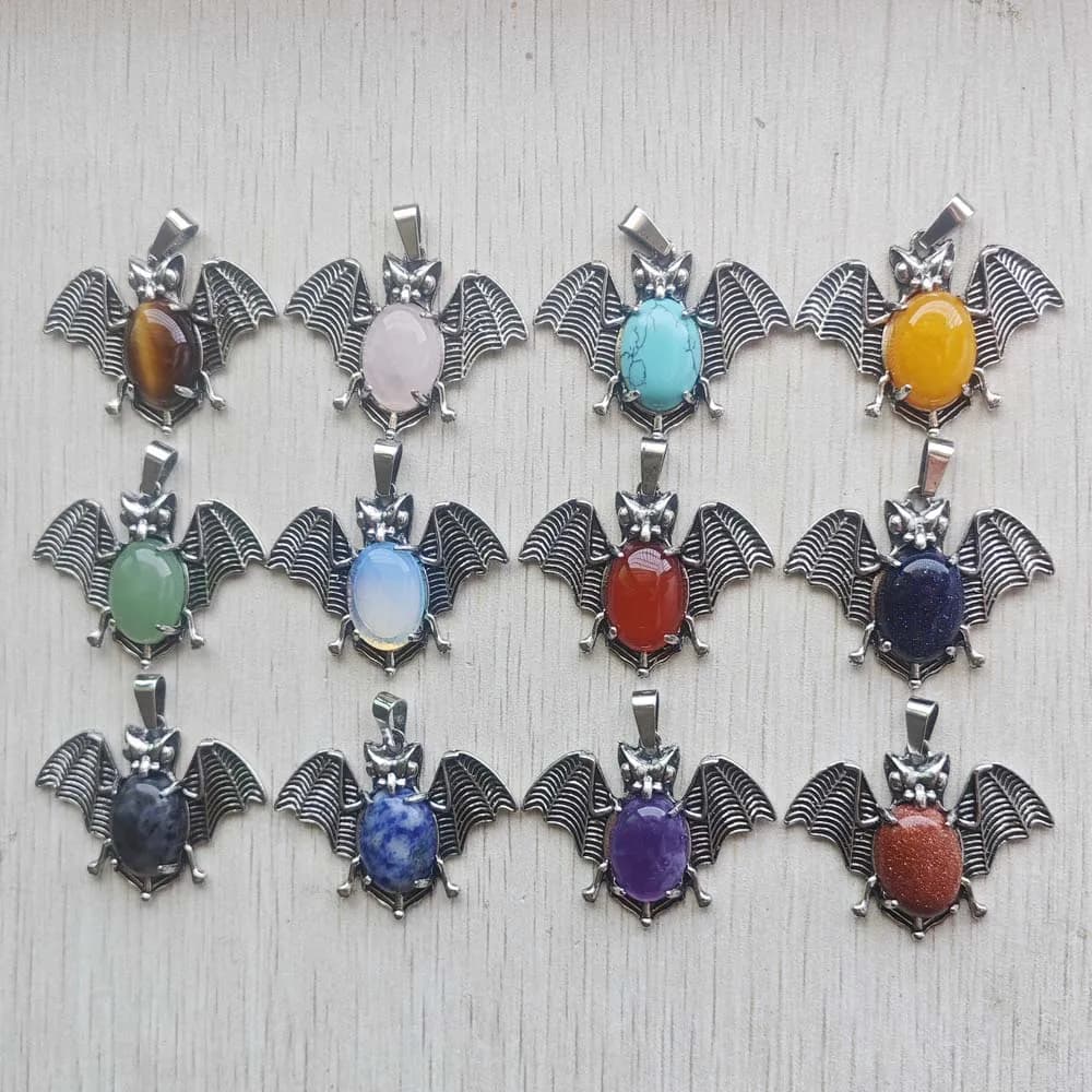 Fashion animal bat Natural quartz amethyst tiger eye stone crystal pendants for jewlery making wholesale 12pcs/lot free shipping