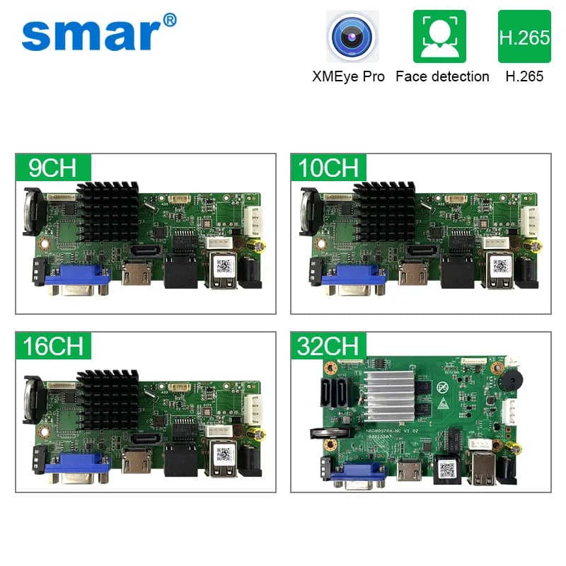 Smar CCTV 9CH 10CH 16CH 32CH 4K NVR Motherboard For 5MP 8MP IP Camera Support XMEYE ONVIF H.265+Network Digital Video Recorder