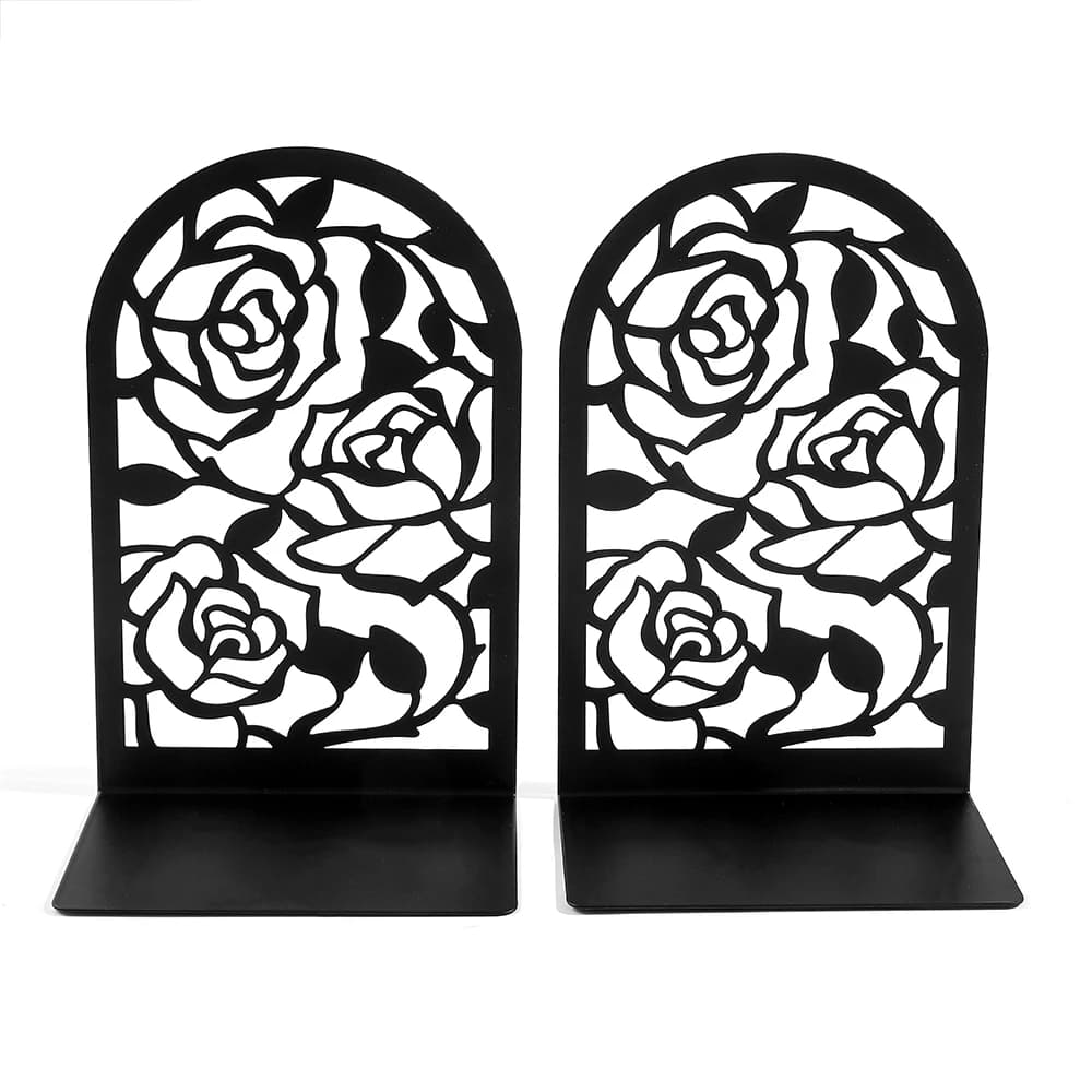 2Pcs Style Rose Book Ends for Book Lovers Bookend for Heavy Books Home Book rack Holder Office Desktop Gift for Women Men