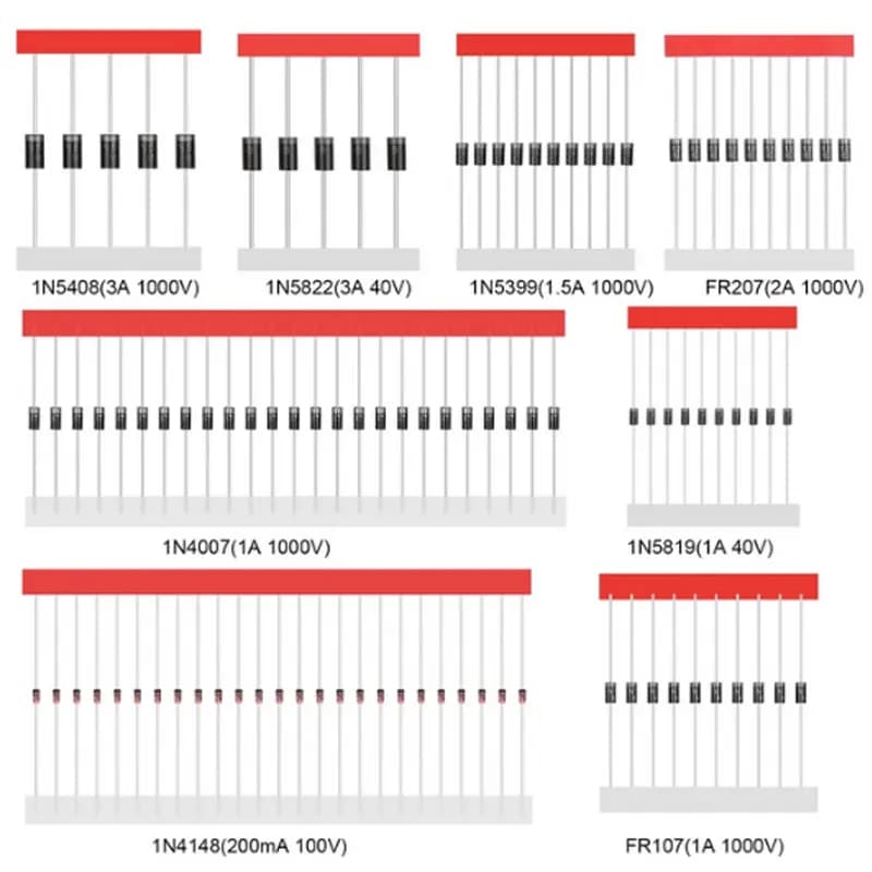 100/200PCS Rectifier Diode Schottky Diode Kit 1N4007 1N4148 1N5408 1N5819 1N5822 1N4001 1N4004 1N5404 FR107 FR207 Fast Switching