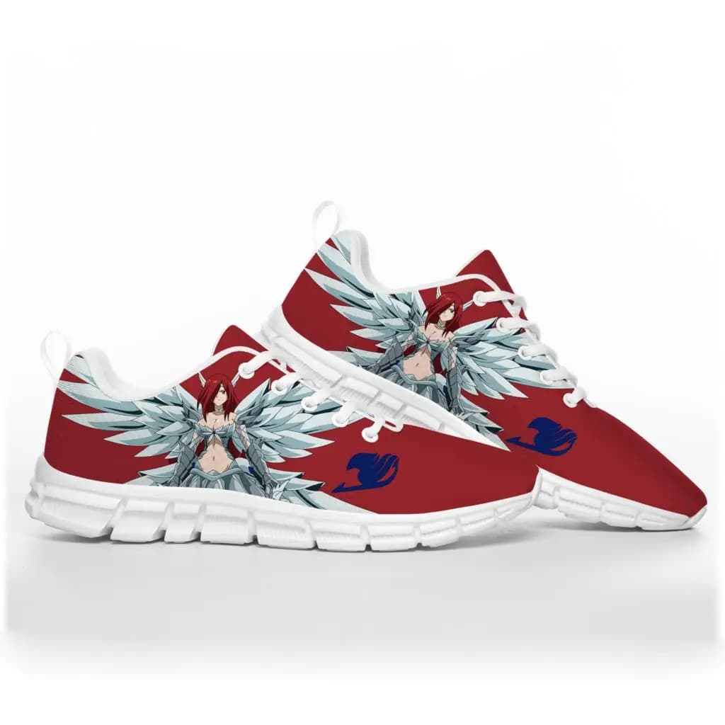 Hot Anime Fairy Tail Erza Scarlet Sports Shoes Mens Womens Teenager Kids Children White Sneakers Custom High Quality Couple Shoe