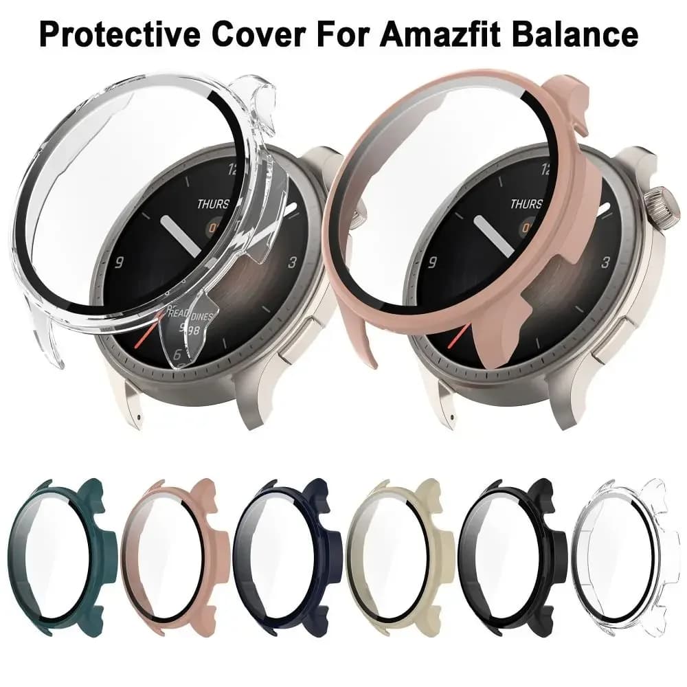 Glass + Case for Amazfit Balance Accessory PC All-around Bumper Protective Cover + Screen Protector for Amazfit Balance