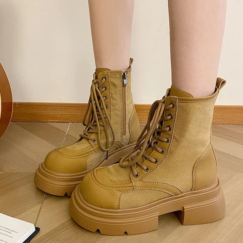 Lady Boots Boots-Women Luxury Designer Zipper Flat Heel Round Toe Autumn Shoes Clogs Platform 2025 Ankle Fashion Lolita High Hee