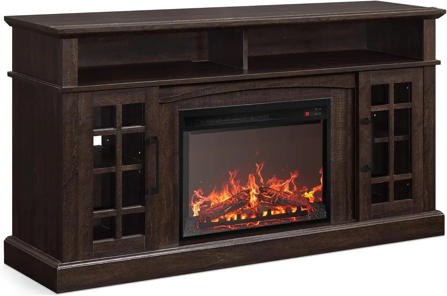 Traditional 58" Rustic TV Stand with 23" Electric Fireplace Heater with Sound, Media Entertainment Center Console Table