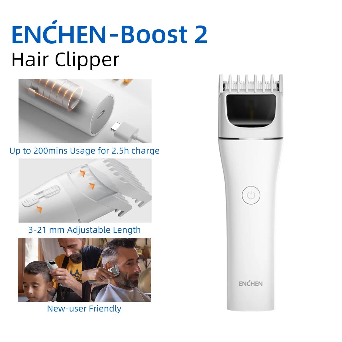 ENCHEN Hair Trimmer Professional Hair Cutting Machine Hair Clipper Cordless Haircut Electric Adjustable Trimmer for Men -Boost 2